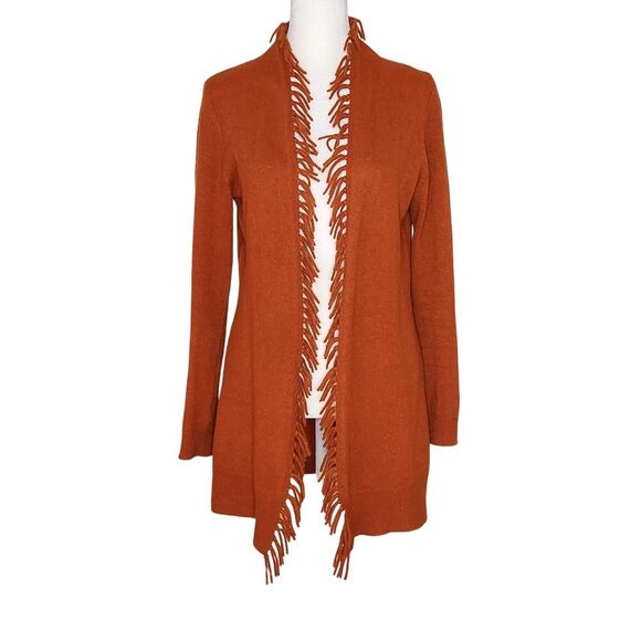 Fenn Wright Manson Cashmere Fringe Cardigan Orange Open Front Women's Medium - Picture 1 of 10